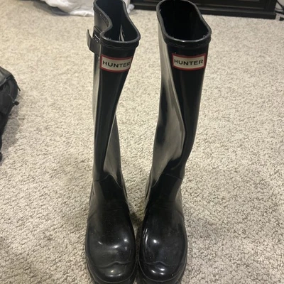 Botas de lluvia Hunter Original altas negras brillantes para mujer talla US 8 EU 39 Foto 1 de 4