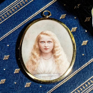 Fine Antique Edwardian 14k Gold Frame Portrait Miniature Painting Society Woman - Picture 1 of 10