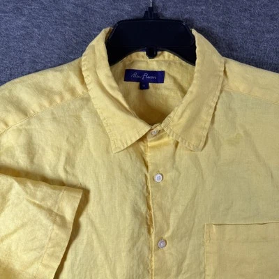 Alan Flusser Mens Shirt 100% Linen Lightweight Button Up Short Sleeve Yellow XL - Image 1 of 4