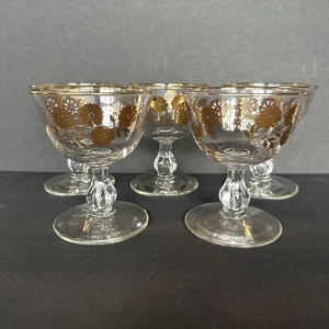 Vintage Libbey Glas Gold Floral Wein Champagner Coupes/Gläser 5er Set - Bild 1 von 7