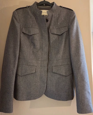 Banana Republic GRAY Wool Blend Military Inspired Blazer Jacket Moto SZ 10 TALL - Image 1 of 4