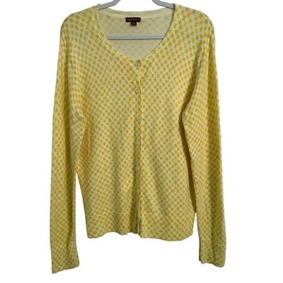 Classic Preppy Women's Plus XXL Button Front Cardigan Yellow Knit Sweater Retro - Image 1 of 4