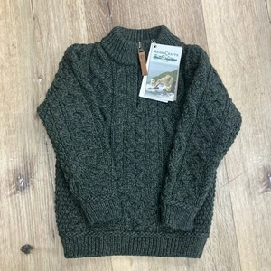 Aran Crafts Jungen Merinowolle Half Zip Strickpullover Neu mit Etikett | 2/3 Jahre | Grün - Bild 1 von 13