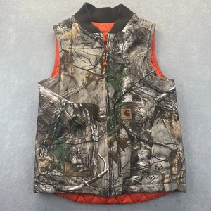 Carhartt Camo Orange Real Tree Reversible Vest Quilted M 10 / 12 Unisex KIDS - Picture 1 of 12