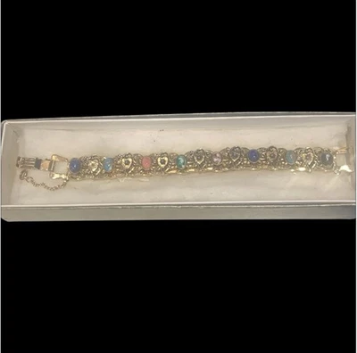 Vintage Victorian Revival Multi Jeweled Slide Bracelet Heavy 2 Oz w Safety Clasp - Image 1 of 4