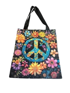NEW tote bag peace sign flowers double sided 16X14 inches - Picture 1 of 4