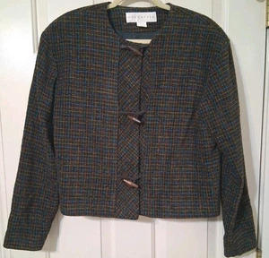 Vintage Doncaster Crop Jacket SZ 12, Tweed Wool Blend Brown Multicolor Lined - Picture 1 of 6
