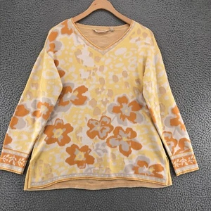 Soft Surroundings Sweater Womens Extra Small San Andres Yellow Floral Knit Tunic - Picture 1 of 9