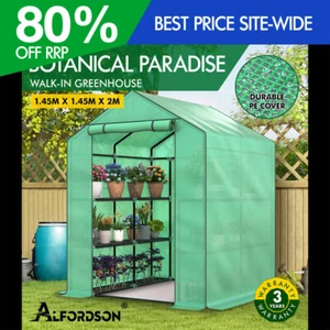 ALFORDSON Greenhouse Gabled Shed Walk in Tunnel Plant 8 Shelves 1.45x1.45x2M - Picture 1 of 12