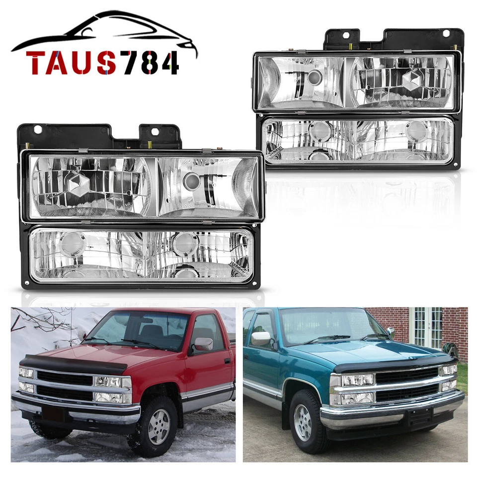Chrome Headlights 4PCS For 90-99 Chevy C/K 1500 95-99 Tahoe 90-99 GMC C/K 1500 - Image 1 of 4