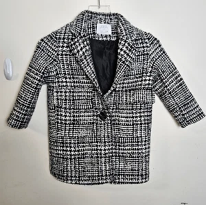 Zara Girls Black White Plaid Tweed Overcoat Size 6 Kids - Picture 1 of 5