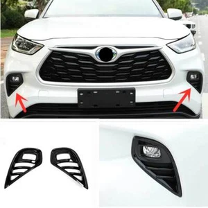 2020-2025 Fits Toyota Highlander Bright Black Front Bumper Fog Light Cover Trim - Picture 1 of 11