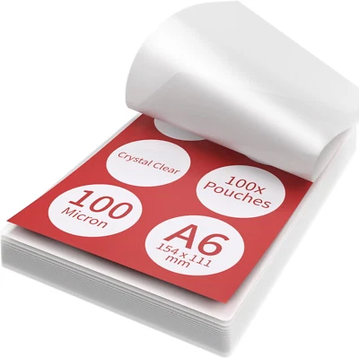ACROPAQ Laminating Pouches A6-100 Pack, 200 Micron 2 x 100 Micron, Glossy Ideal