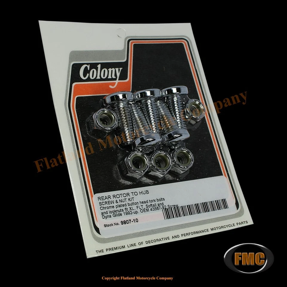 Colony 9807-10, Rear Disc Screw & Nut Kit, 1992-Up Models, P/N 43567-92, Chrome Foto 1 de 1