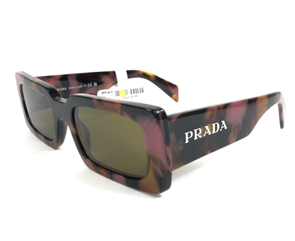 Gafas de sol Prada SPRA07 18N-01T rosa coñac marrón montura rectangular lentes verdes Foto 1 de 4