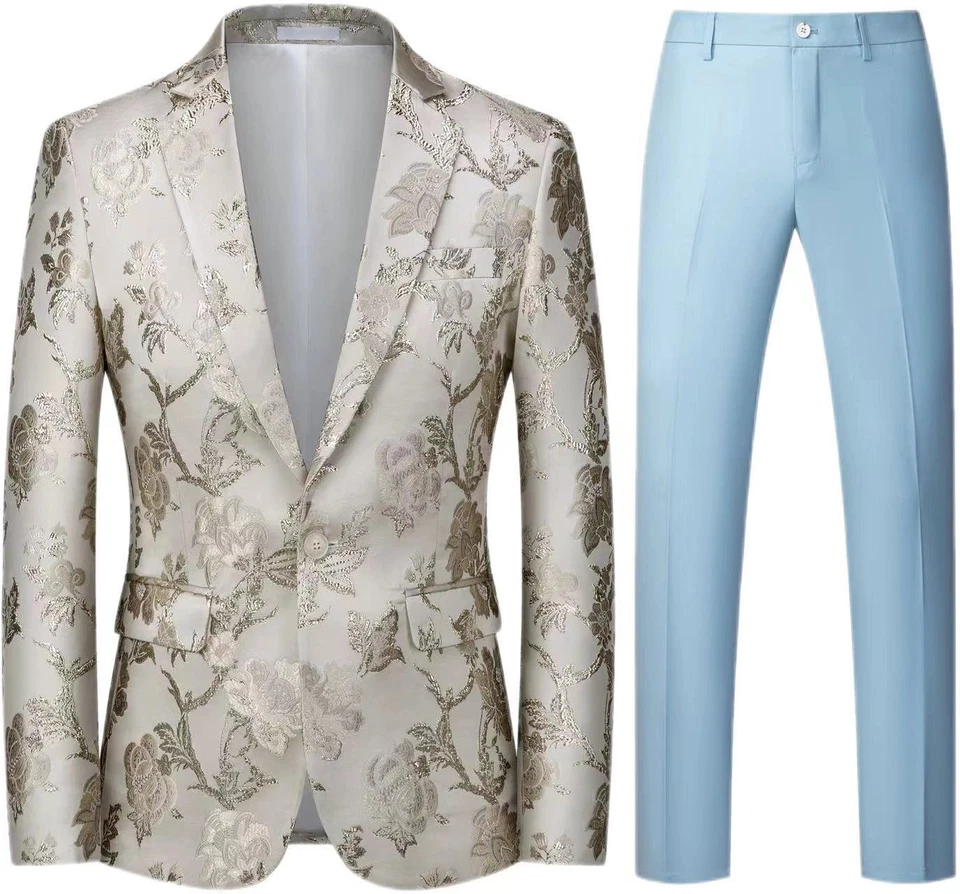 Para Hombres Floral Un Botón 2 piezas Trajes Abrigos Chaqueta Pantalones Noche Fiesta Blazers M-6XL Foto 1 de 4