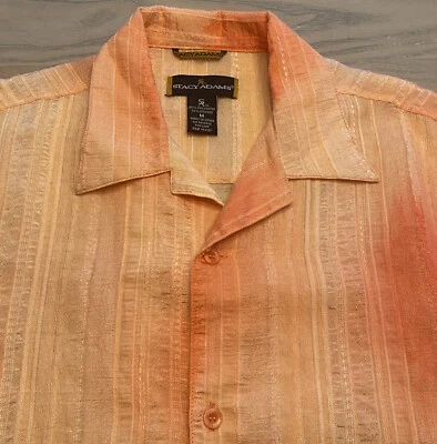 Camisa Stacy Adams Jacquard Teñida Naranja Para Hombres Talla M Manga Corta Abotonada Foto 1 de 4