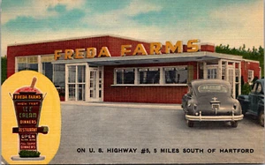 NEWINGTON, CONNECTICUT - FREDA FARMS ICE CREAM - VINTAGE LINEN POSTCARD - Picture 1 of 2