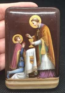 Lupenmalerei Miniatur Malerei Porzellan Bild Platte Kommunion Antik Rarität - Bild 1 von 9