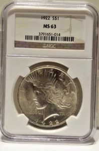 1922 US Peace Silver Dollar $1 Blast White NGC MS63 - Picture 1 of 2