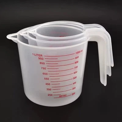 3Pcs Measuring Cups Set 250/500/1000ml Plastic Liquid Measuring Beaker Baking - Image 1 of 4