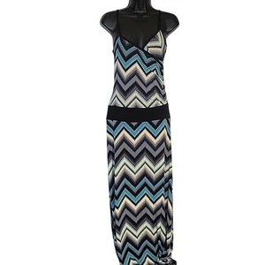 AMERICAN RAG Chevron Maxi Dress Sleeveless Long Dress Blue Gray Pattern XS - Picture 1 of 7