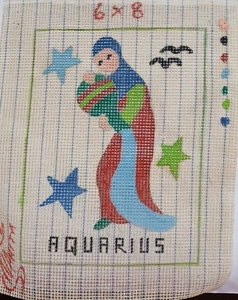 VINTAGE KREUZSTICH STICKEREI HANDBEMALT 6X8 AQUARIUS - Bild 1 von 3