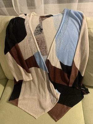 Alfani Women Mix Knit Cardigan Sweater  Color Block L Linen Blend Coastal Career - Image 1 of 4