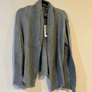 Eileen Fisher Brook Wool Shawl Collared Open Cardigan Sweater Green Large NWT - Picture 1 of 7