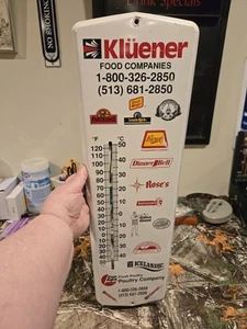 Vintage Kluener Food Co. 24" Metal Thermometer Sign NICE (Non Working) - Picture 1 of 14