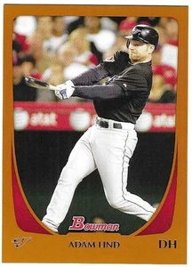 Adam Lind 2011 BOWMAN BASEBALL MLB ORANGE BORDER CARD #180 Blue Jays SP/250 made - Picture 1 of 2