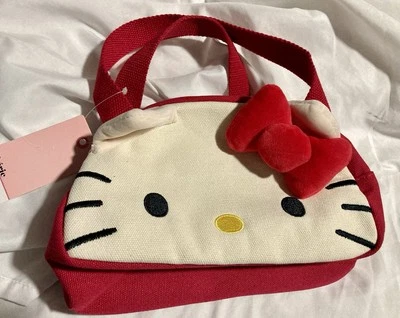 日本 Cherie Hello Kitty 毛绒红色蝴蝶结手提包单肩包钱包帆布手提包 — 第 1/4 张图片