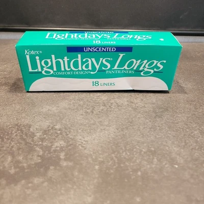 New NOS Vintage 1988 Kotex Lightdays Longs Pantiliners Unscented 18 Ct Sealed - Image 1 of 4