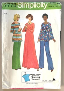 Vestido de maternidad Simplicity años 70, top, pantalones, patrón de camiseta para bebés 7773 14 SIN CORTAR - Imagen 1 de 2