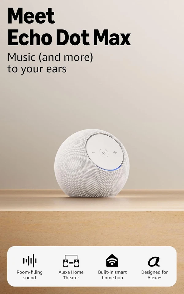 Nuevo Amazon Echo Dot Max 2025 con sonido que llena la habitación, concentrador doméstico inteligente, Alexa+ Foto 1 de 1