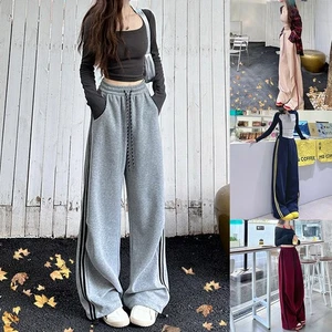 Stylish Women's Wide Leg Striped Sweatpants for All Seasons Casual Look - Picture 1 of 24