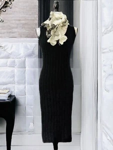 Sweater Dress Women’s Black Ribbed Knit Long Length V-Neck Sleeveless Size S - Picture 1 of 5