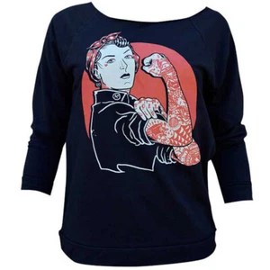 Black Market Art We Can Do It Black Sweatshirt Rosie Riveter S-M-L-XL-2XL NWT - Picture 1 of 5