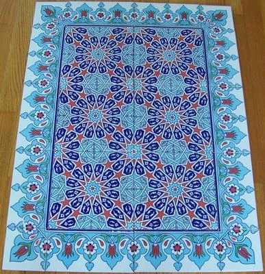 SALE 32"x24" Turkish Raised Iznik Floral Pattern Ceramic Tile Mural Panel - Image 1 of 4