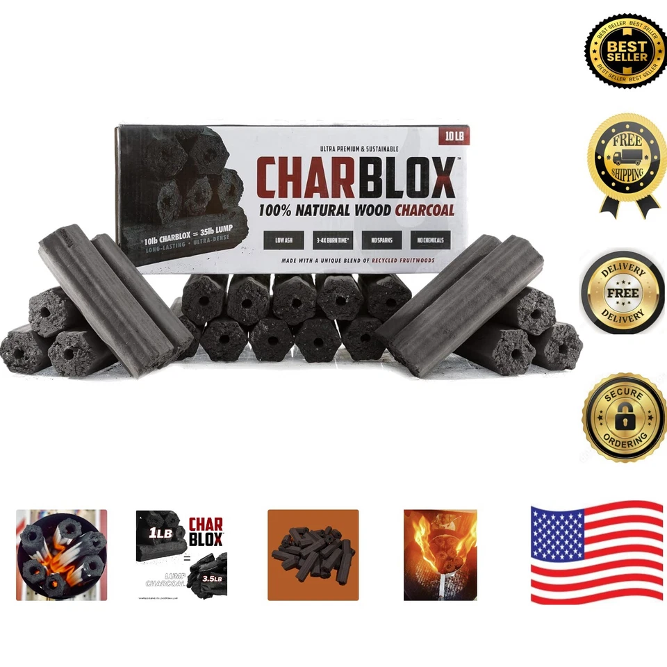 CHARBLOX TEC-0001 Lasting Premium Natural Wood Grilling Charcoal Logs 11 Lbs