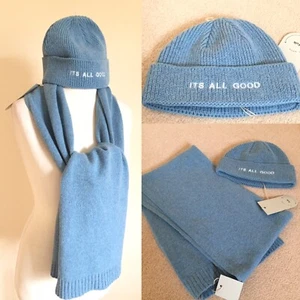 BNWT FOLK Pagoda Blue RECYCLED WOOL BLEND Beanie Hat & Scarf RRP £85 ARTY Cosy - Picture 1 of 11