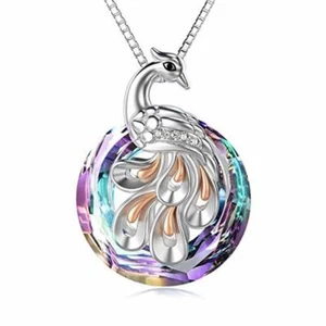 Fashion Gorgeous Lady Purple Ring Crystal Peacock Pendant Silver Chain Jewelry - Picture 1 of 4
