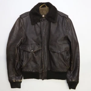 Chaqueta de bombardero de vuelo de cuero vintage R Sherman talla 36 marrón garra cremallera - Imagen 1 de 12