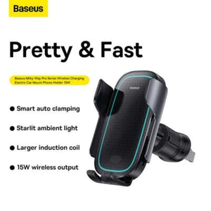 Baseus (15W) Milky Way Pro Wireless Charger/ Auto Lock/Air Vent Car Mount Holder - Picture 1 of 6