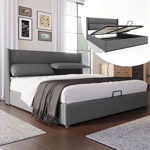 Polsterbett Doppelbett mit Verstellbare Kopfteil Stauraumbett Jugendbett 140x200 - Bild 1 von 13