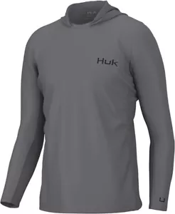 Men's HUK Icon X Long Sleeve Hoodie Fishing Shirt Gray XLarge MSRP $60.00 - Picture 1 of 13