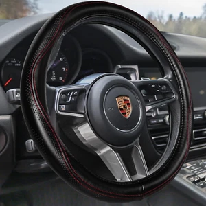 Top Grade Black Genuine Leather Steering Wheel Cover Men Women, Luxury Steering  - Picture 1 of 6