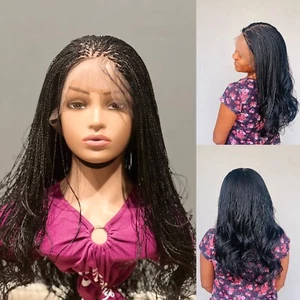 Peluca trenzada: peluca trenzada micro twist con puntas rizadas hecha en una peluca de encaje completa - Imagen 1 de 6