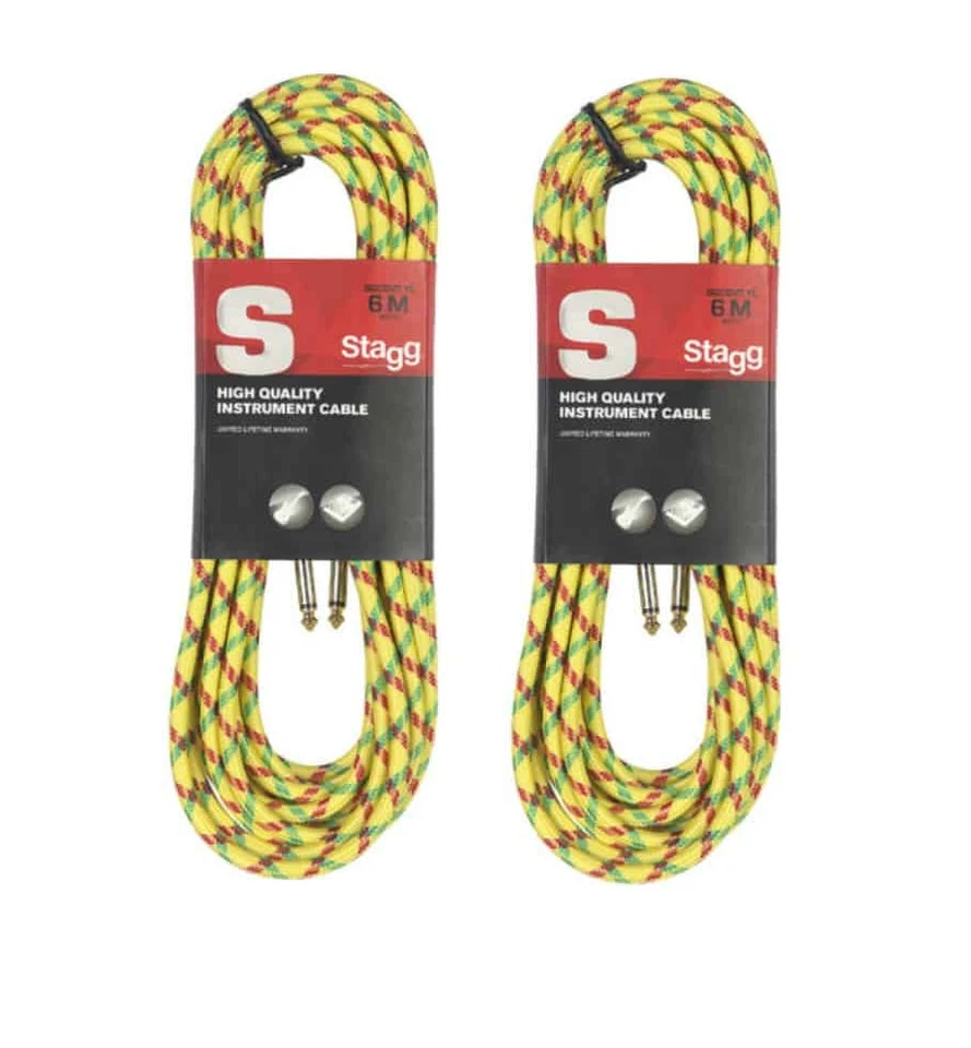 Lote de 2 cables de amplificador de guitarra tweed vintage amarillos de 20 pies Stagg # SGC6VT YL Foto 1 de 1