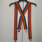 Vintage Rainbow Suspenders Adult Unisex Adjustable One Size Stretchy Clips  
